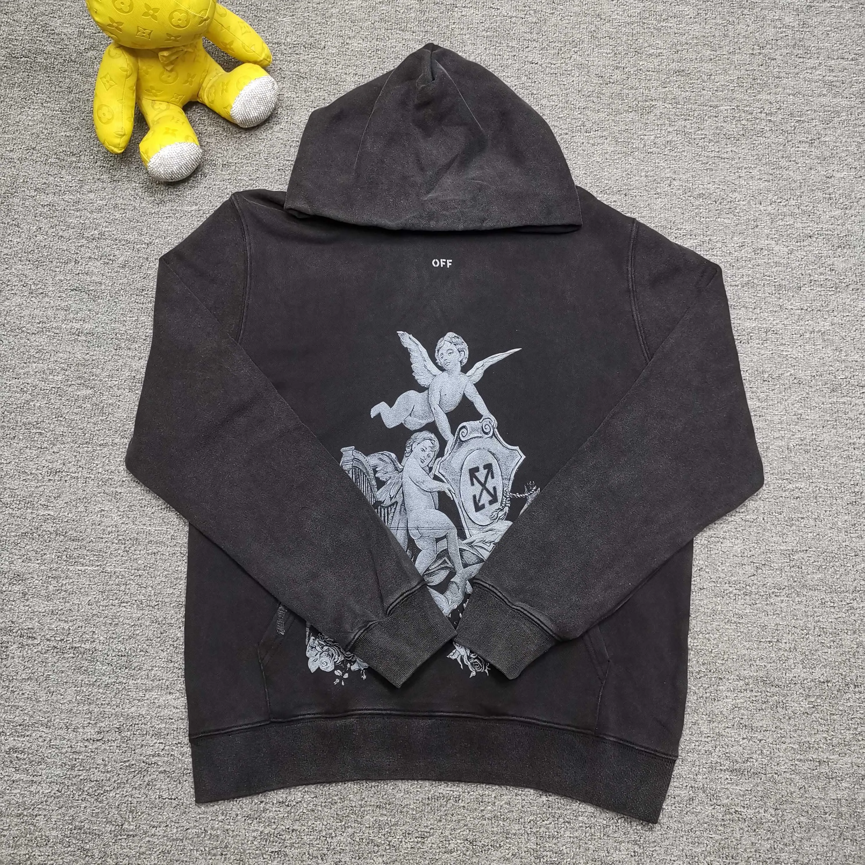 off white 25ss religious portrait oil painting 460g washed hooded sweatshirt Color: washed black Size: S M L XL P410